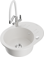 Mexen Kevin granite sink, 1-bowl with Duo kitchen faucet, white - 6517-20-671701-02