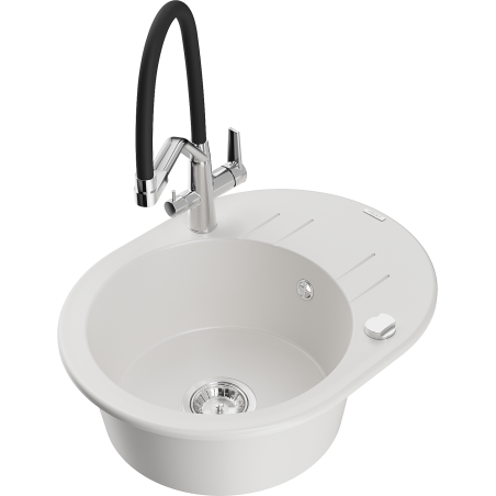 Mexen Kevin granite sink 1-bowl with Duo kitchen faucet, white - 6517-20-671701-07