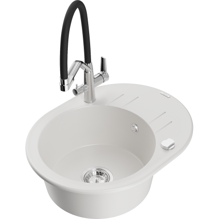 Mexen Kevin single-bowl granite sink with Duo kitchen tap, white - 6517-20-671701-07