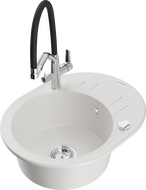 Mexen Kevin granite sink 1-bowl with Duo kitchen faucet, white - 6517-20-671701-07