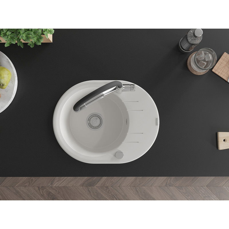 Mexen Kevin single-bowl granite sink with Duo kitchen tap, white - 6517-20-671701-07