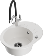 Mexen Kevin granite kitchen sink single-bowl with Duo kitchen faucet, white - 6517-20-671701-07-B