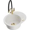 Mexen Kevin 1-bowl granite sink with Duo kitchen faucet, white - 6517-20-671701-57-G