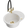 Mexen Kevin 1-bowl granite sink with Duo kitchen tap, white - 6517-20-671701-57-G