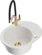 Mexen Kevin 1-bowl granite sink with Duo kitchen tap, white - 6517-20-671701-57-G