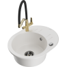 Mexen Kevin 1-bowl granite sink with Duo kitchen faucet, white - 6517-20-671701-57-B