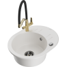 Mexen Kevin Single-bowl granite sink with Duo kitchen faucet, white - 6517-20-671701-57-B