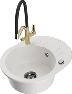 Mexen Kevin 1-bowl granite sink with Duo kitchen faucet, white - 6517-20-671701-57-B