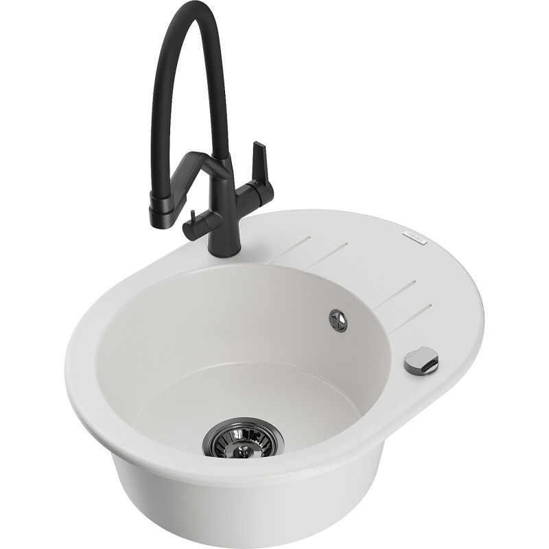 Mexen Kevin 1-Bowl Granite Sink with Duo Kitchen Faucet, White - 6517-20-671701-70-B
