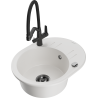 Mexen Kevin 1-bowl granite sink with Duo kitchen tap, white - 6517-20-671701-70-B