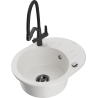 Mexen Kevin granite kitchen sink 1-bowl with kitchen faucet Duo, white - 6517-20-671701-70-B