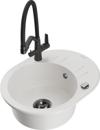 Mexen Kevin 1-bowl granite sink with Duo kitchen tap, white - 6517-20-671701-70-B