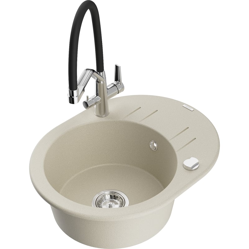 Mexen Kevin 1-bowl granite sink with Duo kitchen faucet, beige - 6517-69-671701-07