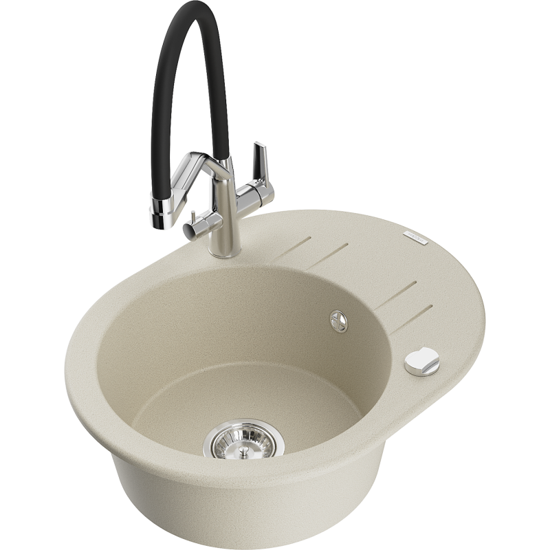 Mexen Kevin 1-compartment granite sink with a kitchen mixer tap Duo, Beige - 6517-69-671701-07