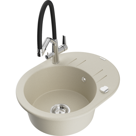 Mexen Kevin 1-bowl granite sink with Duo kitchen faucet, beige - 6517-69-671701-07