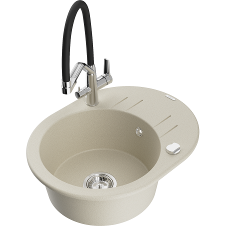 Mexen Kevin 1-bowl granite sink with Duo kitchen tap, beige - 6517-69-671701-07