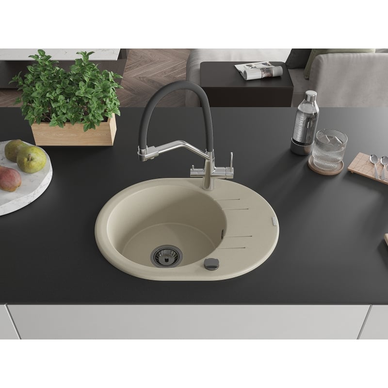 Mexen Kevin granite single-bowl sink with Duo kitchen faucet, beige - 6517-69-671701-07-B