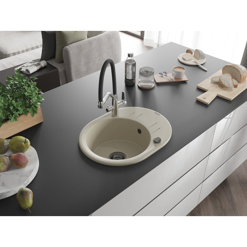 Mexen Kevin granite single-bowl sink with Duo kitchen faucet, beige - 6517-69-671701-07-B