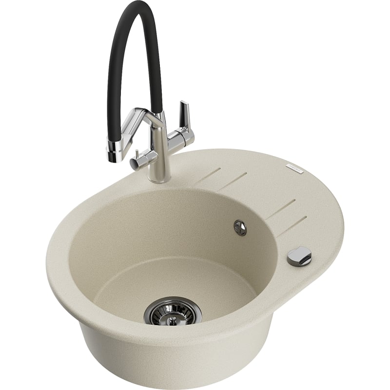 Mexen Kevin 1-Bowl Granite Sink with Duo Kitchen Faucet, Beige - 6517-69-671701-07-B