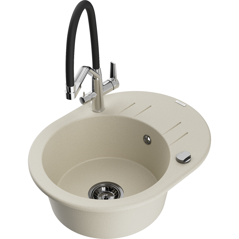 Mexen Kevin granite sink 1-bowl with Duo kitchen tap, beige - 6517-69-671701-07-B