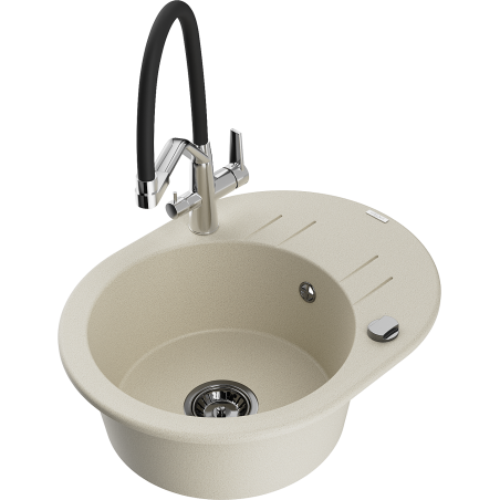 Mexen Kevin 1-Bowl Granite Sink with Duo Kitchen Faucet, Beige - 6517-69-671701-07-B