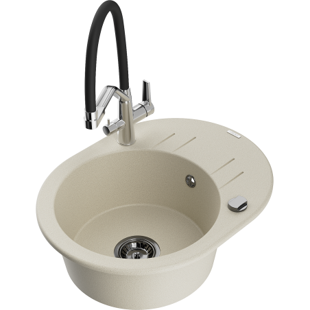 Mexen Kevin granite single-bowl sink with Duo kitchen faucet, beige - 6517-69-671701-07-B