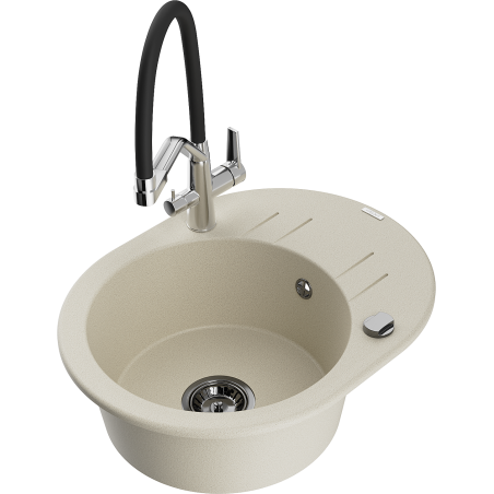 Mexen Kevin granite sink 1-bowl with Duo kitchen tap, beige - 6517-69-671701-07-B