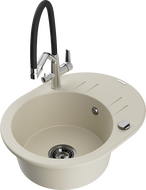 Mexen Kevin granite single-bowl sink with Duo kitchen faucet, beige - 6517-69-671701-07-B