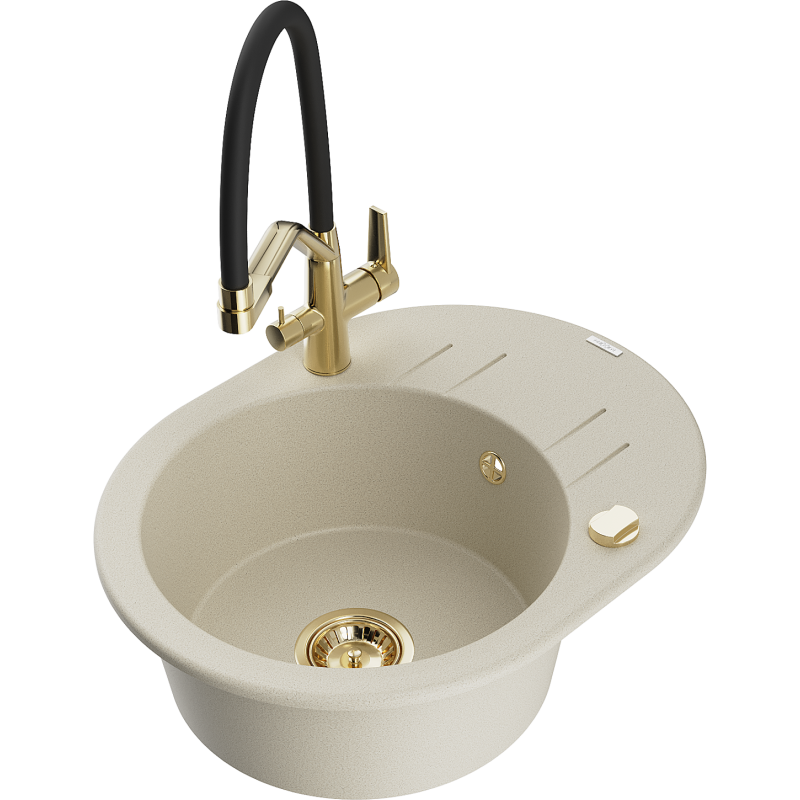 Mexen Kevin 1-bowl granite sink with Duo kitchen tap, beige - 6517-69-671701-57-G