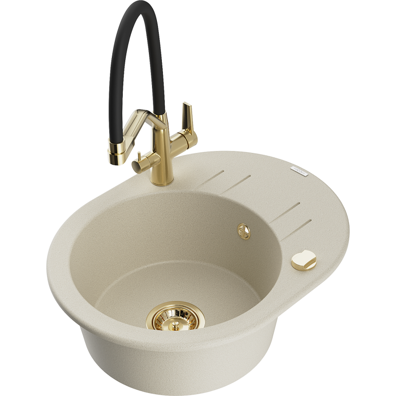Mexen Kevin 1-compartment granite sink with a kitchen mixer tap Duo, Beige - 6517-69-671701-57-G