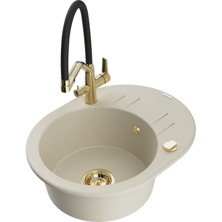 Mexen Kevin 1-bowl granite sink with Duo kitchen faucet, beige - 6517-69-671701-57-G