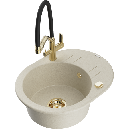 Mexen Kevin 1-bowl granite sink with Duo kitchen tap, beige - 6517-69-671701-57-G