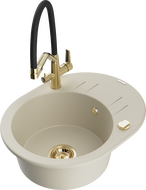 Mexen Kevin 1-bowl granite sink with Duo kitchen faucet, beige - 6517-69-671701-57-G