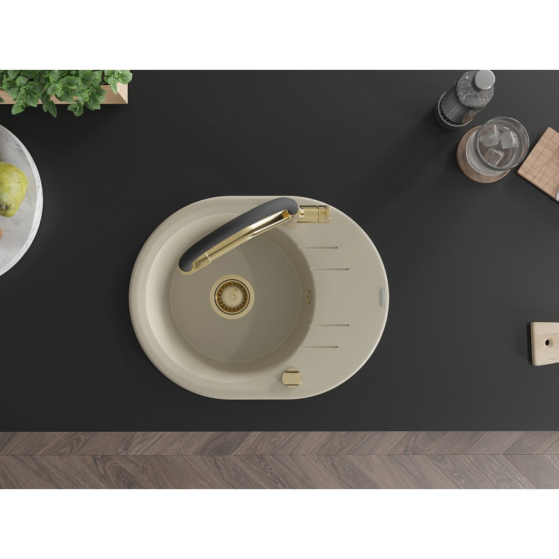 Mexen Kevin 1-bowl granite kitchen sink with Duo faucet, beige - 6517-69-671701-57-G
