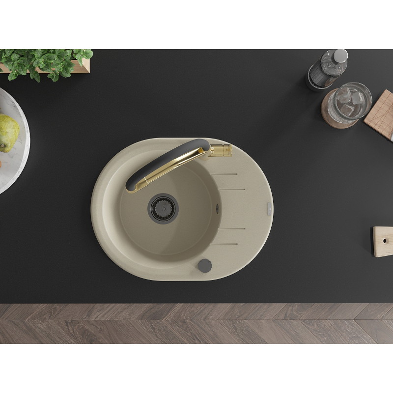 Mexen Kevin single-bowl granite sink with Duo kitchen faucet, beige - 6517-69-671701-57-B
