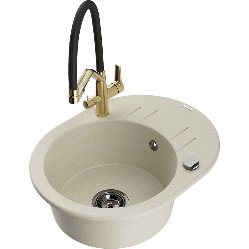 Mexen Kevin granit kitchen sink 1-bowl with Duo kitchen faucet, beige - 6517-69-671701-57-B