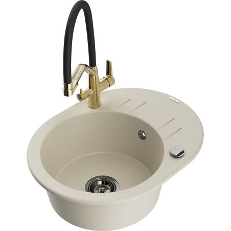 Mexen Kevin granite sink 1-bowl with Duo kitchen tap, beige - 6517-69-671701-57-B