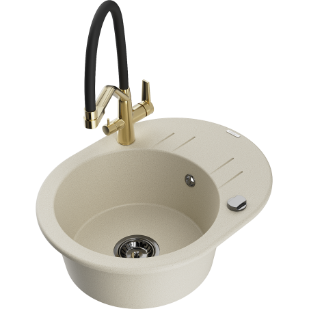 Mexen Kevin single-bowl granite sink with Duo kitchen faucet, beige - 6517-69-671701-57-B
