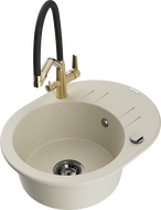 Mexen Kevin granite sink 1-bowl with Duo kitchen tap, beige - 6517-69-671701-57-B