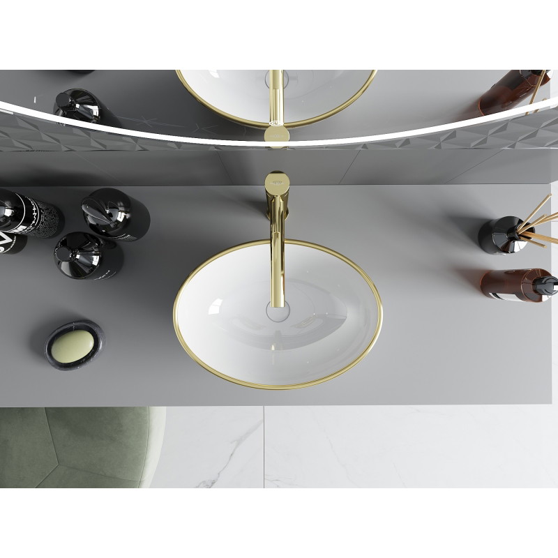 Mexen Elza countertop washbasin 40 x 33 cm, white/gold check pattern - 21014009