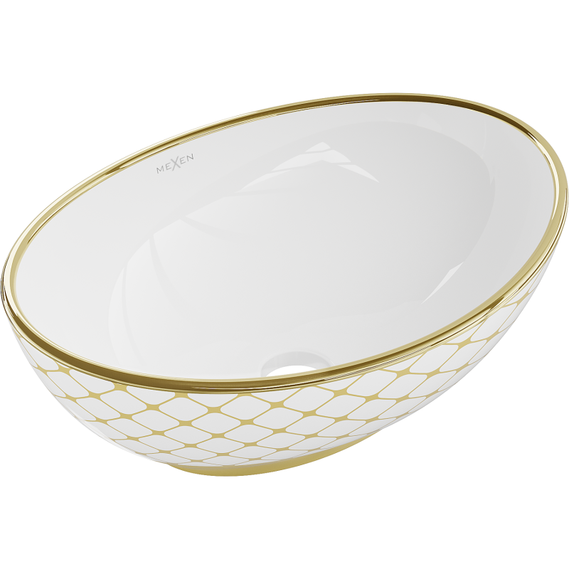 Mexen Elza countertop washbasin 40 x 33 cm, White/gold checked pattern - 21014009