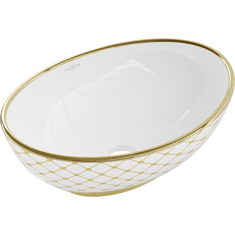 Mexen Elza countertop washbasin 40 x 33 cm, white/gold grid pattern - 21014009