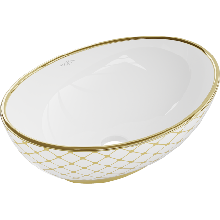 Mexen Elza countertop washbasin 40 x 33 cm, white/gold check pattern - 21014009