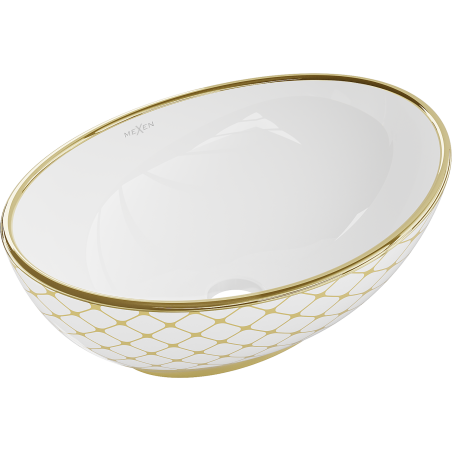 Mexen Elza countertop washbasin 40 x 33 cm, White/gold checked pattern - 21014009