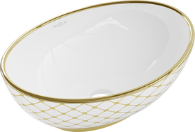 Mexen Elza countertop washbasin 40 x 33 cm, White/gold checked pattern - 21014009