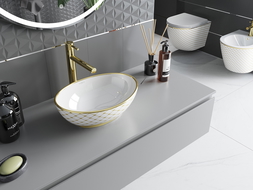 Mexen Elza countertop washbasin 40 x 33 cm, White/gold checked pattern - 21014009