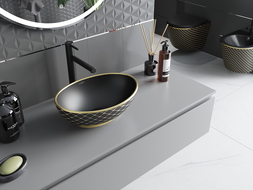 Mexen Elza countertop washbasin 40 x 33 cm, Black matt/gold checked pattern - 21014029