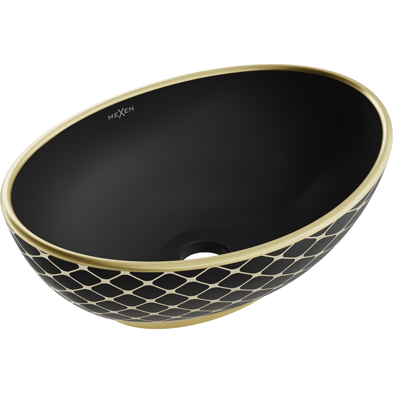 Mexen Elza countertop washbasin 40 x 33 cm, black matte/gold check pattern - 21014029