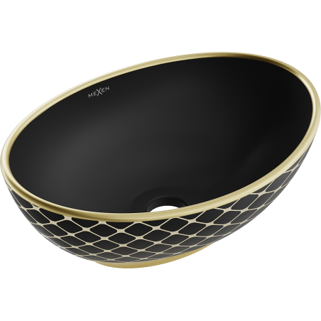 Mexen Elza countertop washbasin 40 x 33 cm, black matte/golden grid pattern - 21014029