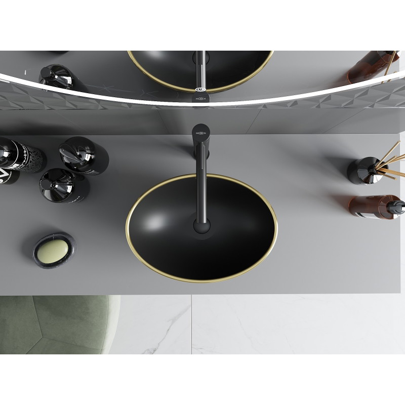 Mexen Elza countertop sink 40 x 33 cm, black matte/gold check pattern - 21014029